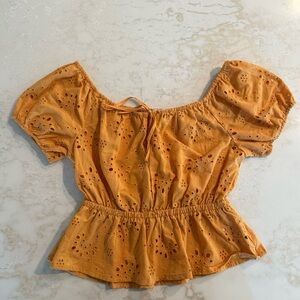 Love Tree Orange Puff Sleeve Peplum Blouse